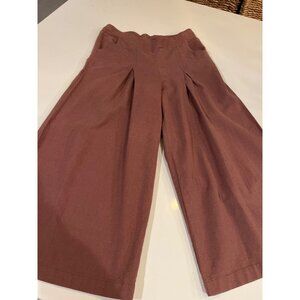 High-Waisted Mauve Wide-Leg Culottes With Pleats & Pockets